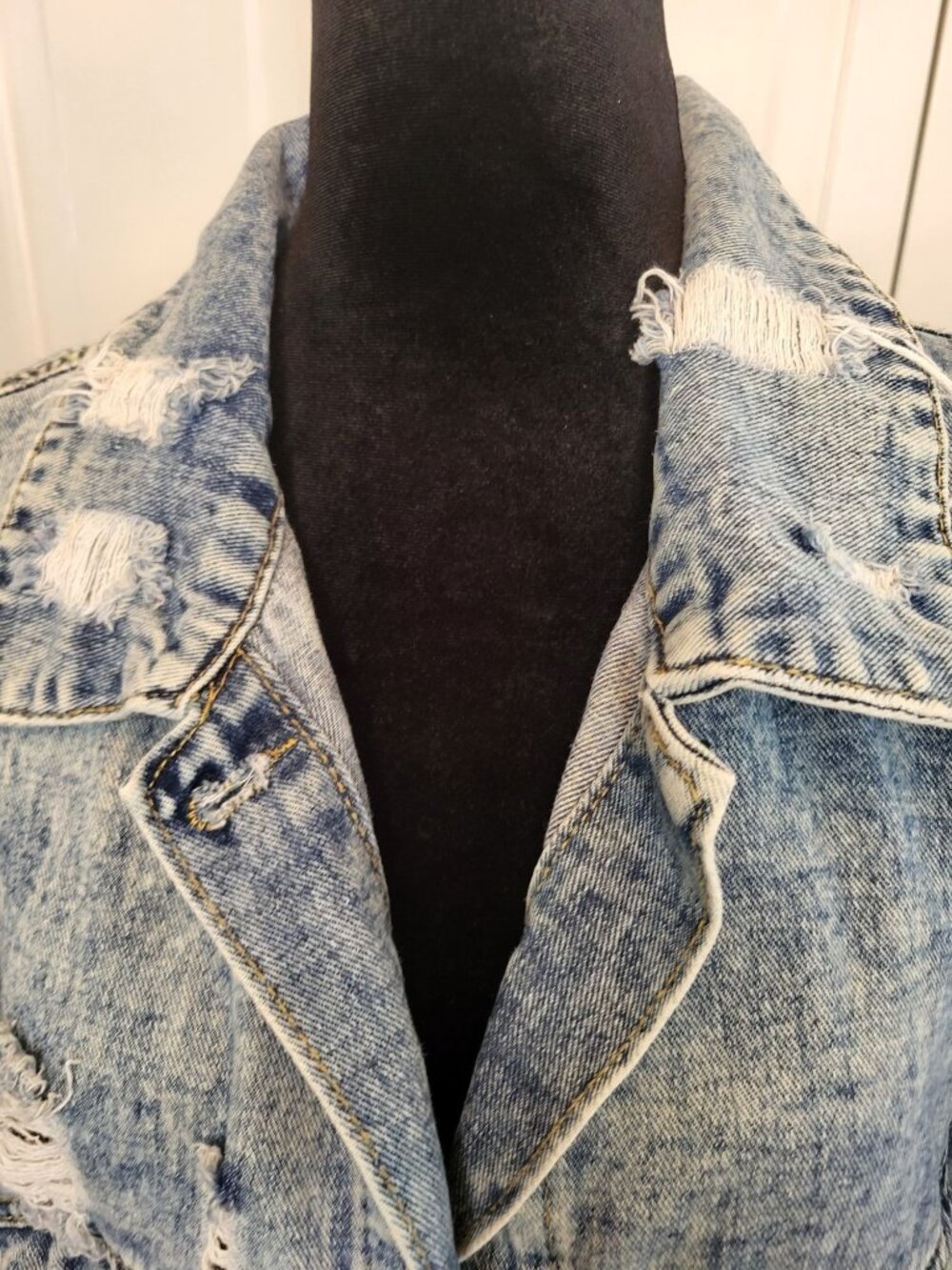 Acid Washed Short Sleeve Denim Jacket Distressed L Grunge Western Streetwear - Picture 2 of 12